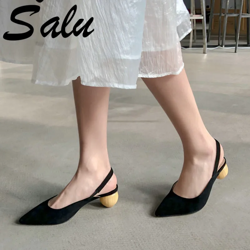 

Salu High Heels Sandals Black Woman Genuine Leather Casual 35-40 Size Sandals Women Free Shipping