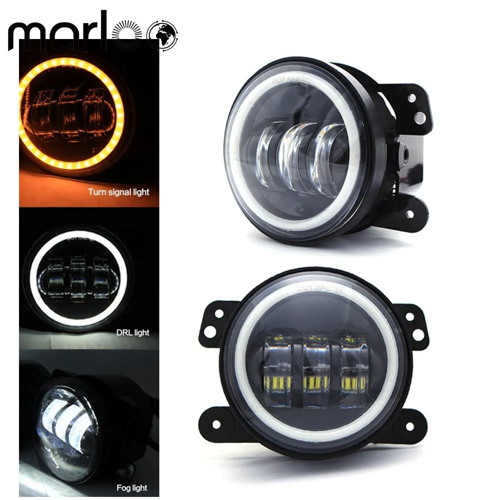 Marloo 4 inch Led Fog Lights DRL White Amber Yellow Turn Signal Halo
