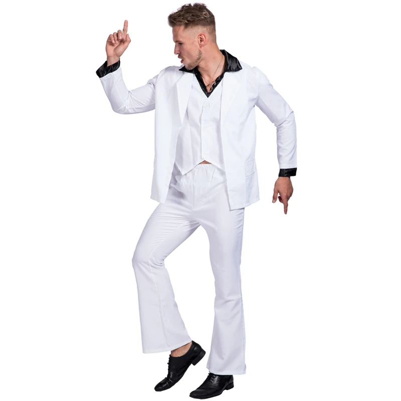 Saturday Night Fever Groovy Disco Shirt and Wig Adult Costume