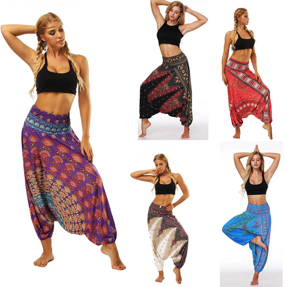 Women'S Sports Pants Casual Summer Boho print Loose Yoga Trousers Baggy Harem Vintage High Waist Pants Spodnie Damskie Mujer