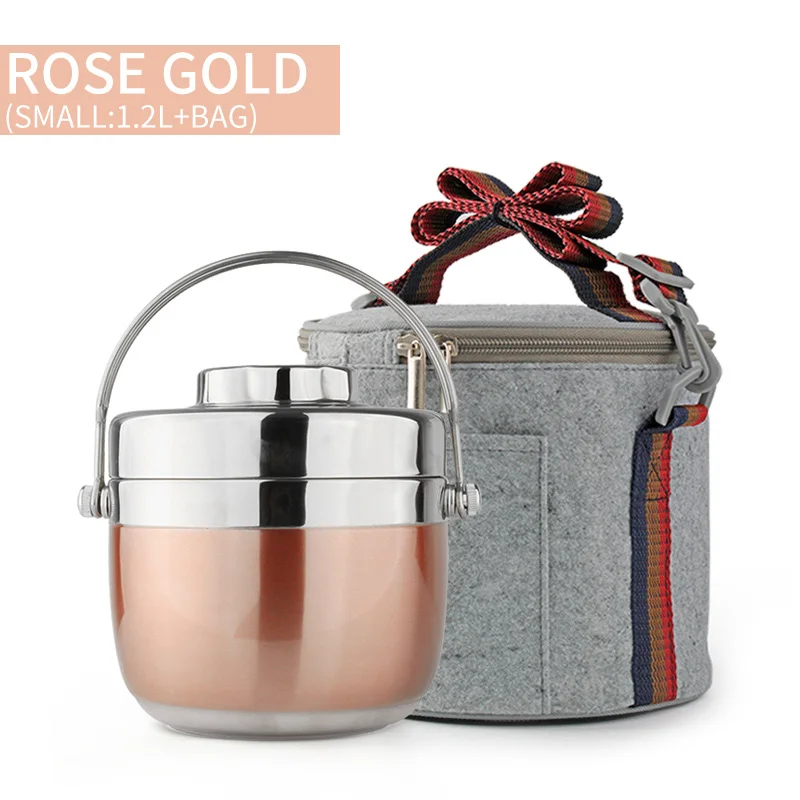 Small Gold And Bag WORTHBUY японский тепловой Ланч-бокс для детей для пикника кемпинга портативный из нержавеющей стали Bento box фрукты еда контейнер для хранения - Цвет: Small Gold And Bag