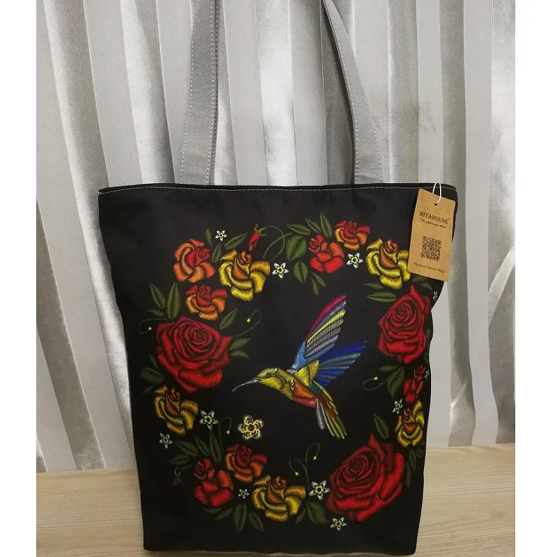 MIYAHOUSE имитирующая вышивка дизайн птица и цветочные плечевая сумка с принтом мода подходит для лета женская пляжная сумка, сумка для покупок