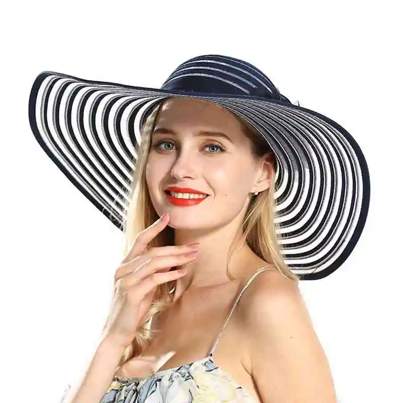 

WZCX 2019 New Casual Stripe Flower Casual Women'S Hat Tide Outdoor Wide Brim Mesh Breathable Summer Hat Sombrero Cap