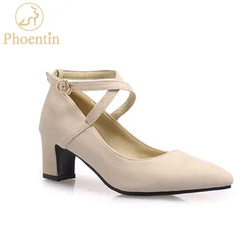 

Phoentin narrow band pumps women shoes 2019 big size shoes woman 5cm square heels pointed toe black pumps drop shipping FT655