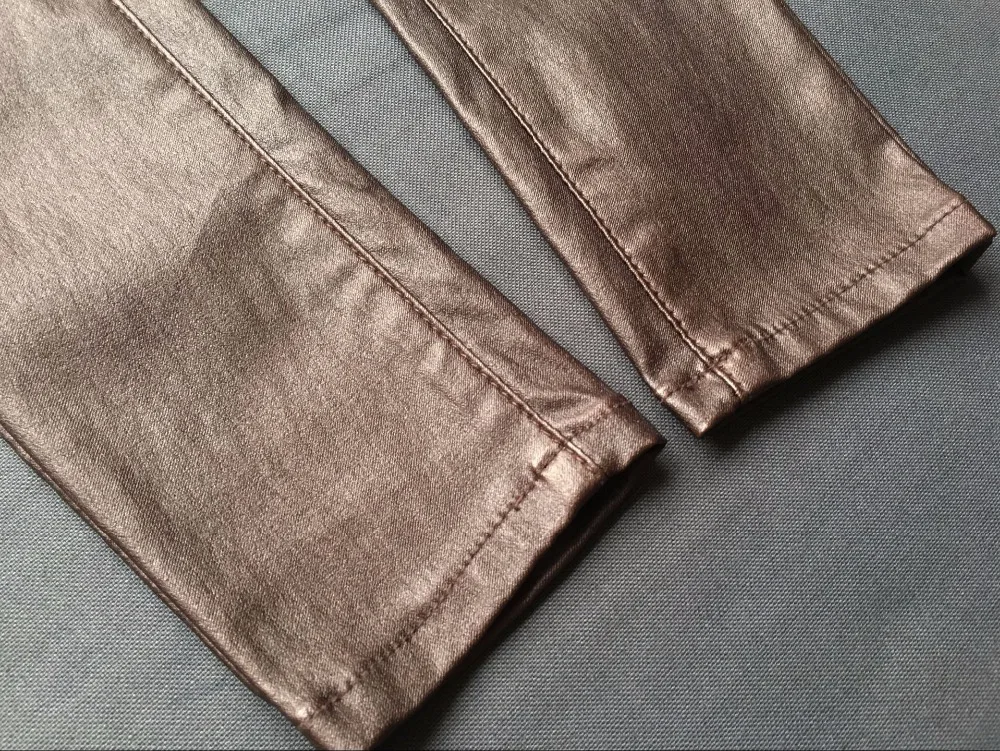 New Fashion Women's Brown Low-waist Elastic Pencil Pants Trousers Sexy Tight PU Coating imitate Leather Pants with Plus Size (19)