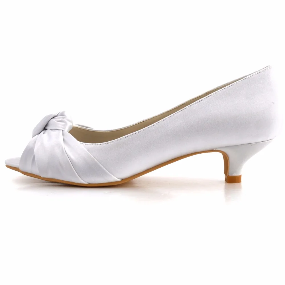 Женские свадебные туфли EP2045 цвета слоновой кости, белые, удобные, на низком каблуке, с открытым носком, с бантиком, атласные женские свадебные туфли-лодочки под платье