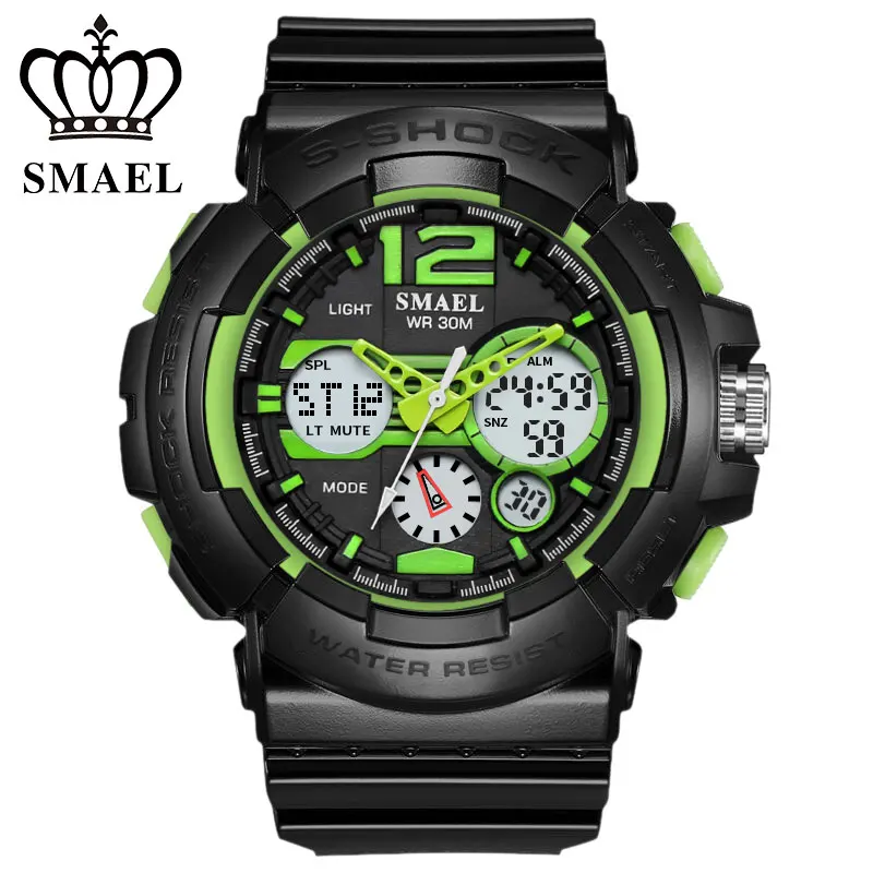 

Fashion SMAEL Sport Watches Mens LED Dual Display Wristwatches Male S-SHOCK Swim Clock Men Military Digital Analog Quartz Watch
