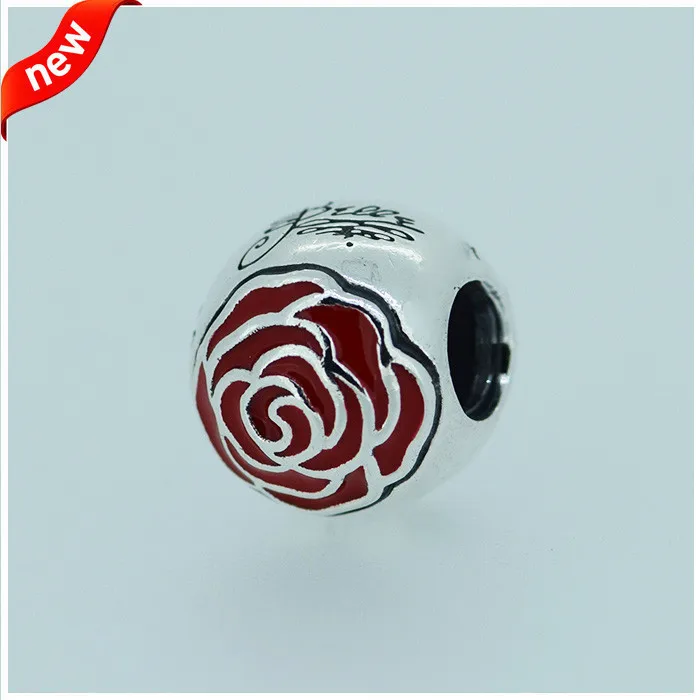 Fits Pandora Bracelets Belle Enchanted Rose Charms with With Red Enamel