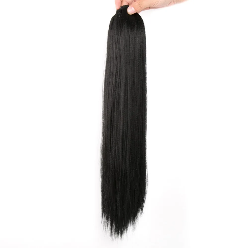 Synthetic yaki straight 20 inch long drawstring ponytail with clips in high puff pony tail hair extension chignon