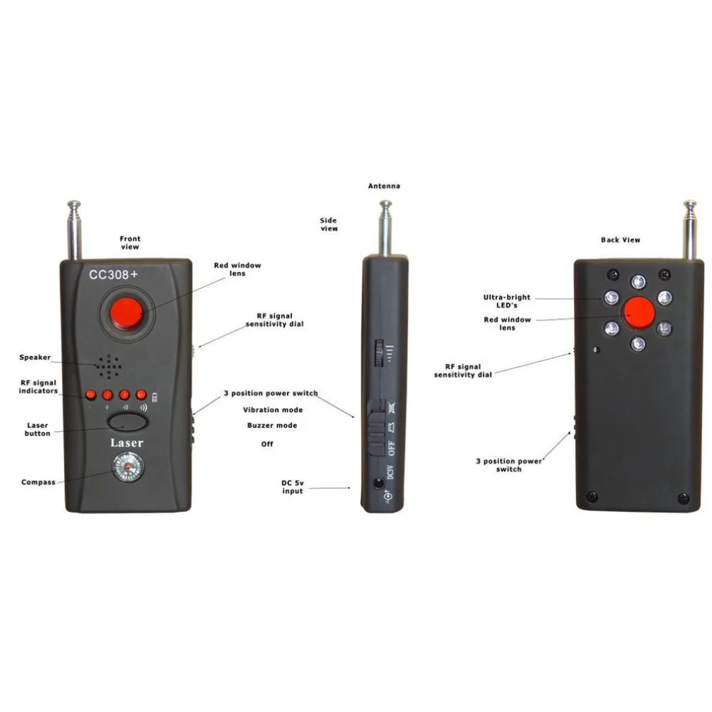 CC308+ Анти подслушивающее устройство полный спектр все-круглый беспроводной gps CCTV детекторы сигнала IP Объектив GSM лазерные искатели