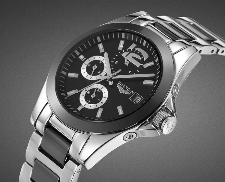 GUANQIN Ceramic Watch White Black Womens Ceramic Watch Mechanical Watch Auto Date Waterproof Dress Girls Clock Wristwatches (4)