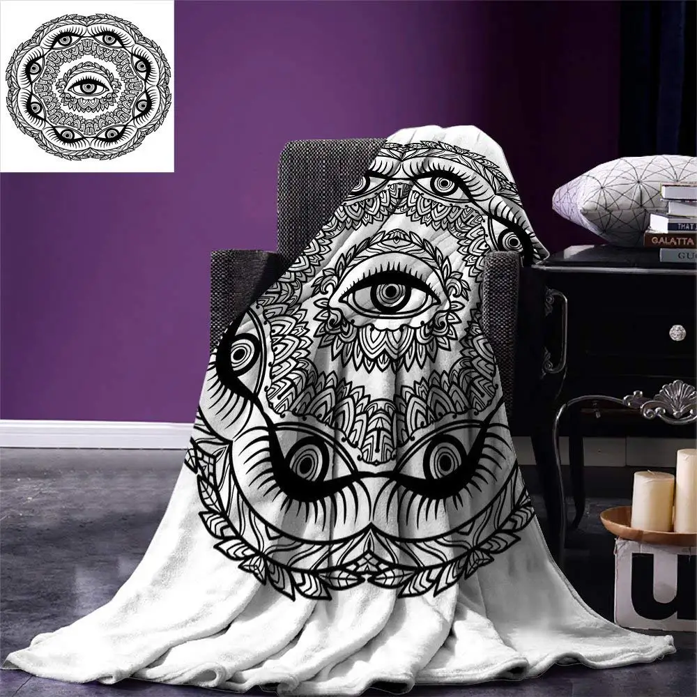 

Occult Blanket Print in Abstract Floral Crown of Leaves Sticks with Eye of Providence Boho Symbol Warm Blankets for Beds