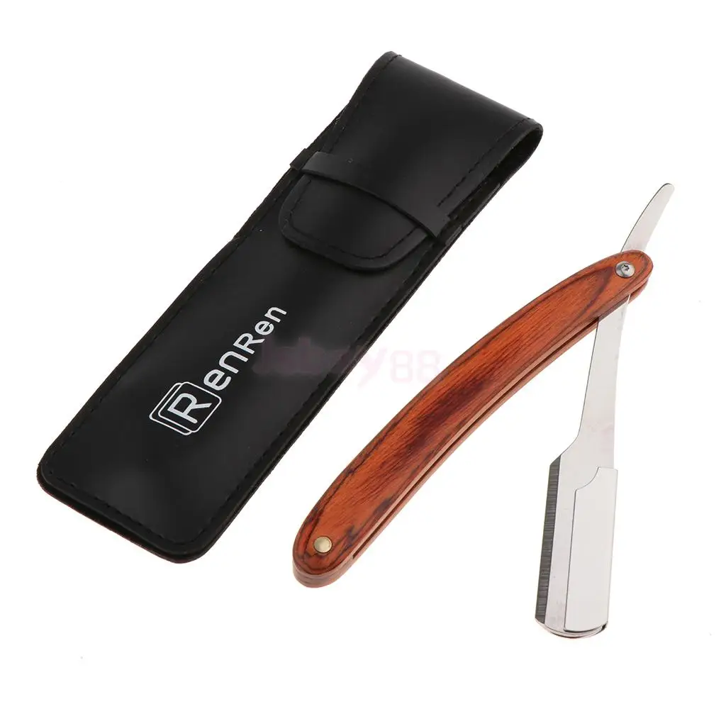 

Mens Barber Facial Grooming Mustache Beard Hair Shaving Straight Razor With Case for Home Salon Use Stainless Steel + Wood