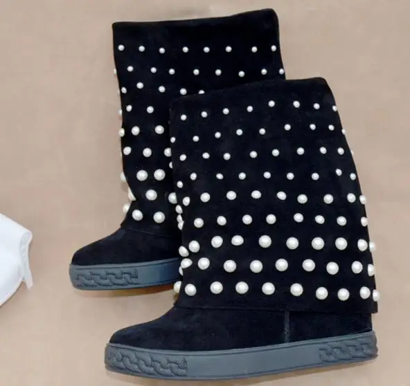 Perlas Tachonado Otoño Botas Moda Invierno Beige Cm Cuña Altura En Mujeres Aumento Suede negro Beige Blanco 8 black Antideslizante De t0tqYIg