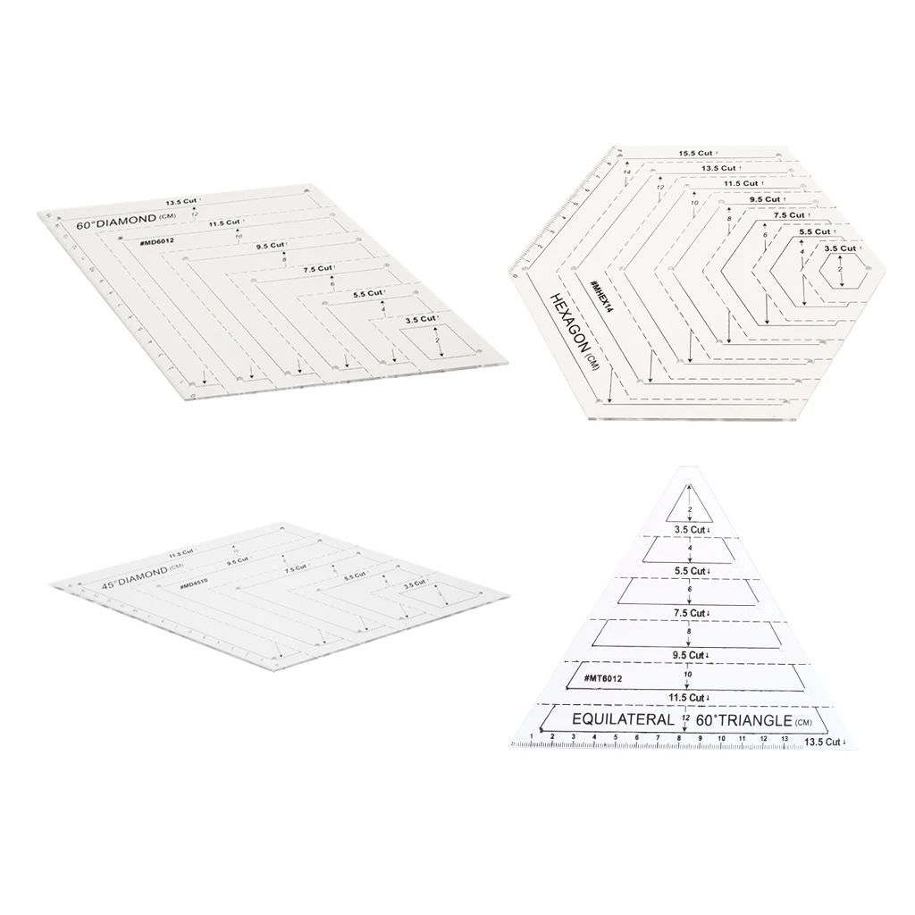 4Pcs Hard Plastic Rhombus/Hexagon/Triangle Quilting Rulers Sewing Tape Measures & Rulers Crafting Tools