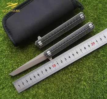 

NIGHTHAWK Custom Quartermaster Qwaiken Flipper folding knife M390 steel Titanium CF handle Camping outdoor fruit knives EDC tool
