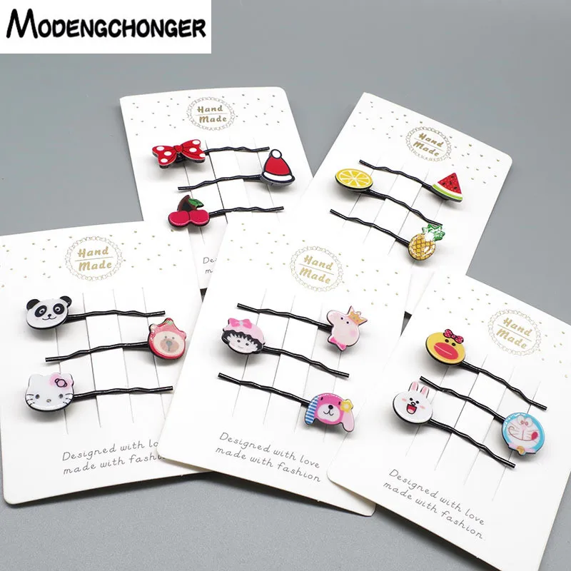 

3PCS/set Cartoon Acrylic Hair Clips Children Animals Flower Fruit Hairpins Cute Barrette For Girls hairgrips Hair Accessories