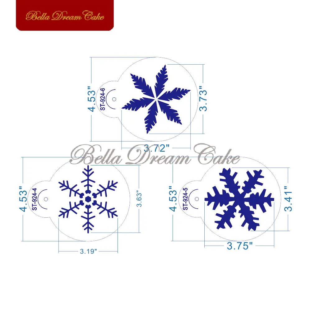 6 шт./лот, Рождество, различные снежинки, дизайн, трафарет для печенья, конфеты, шаблон, кофе, Декор, трафарет, украшения торта, инструменты, ST-924