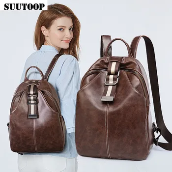 

New Women PU Leather Backpack for 2019 Fashion Leather Bags Waterproof Female Bagpacks Retro Mochila Functional Travel Backpack