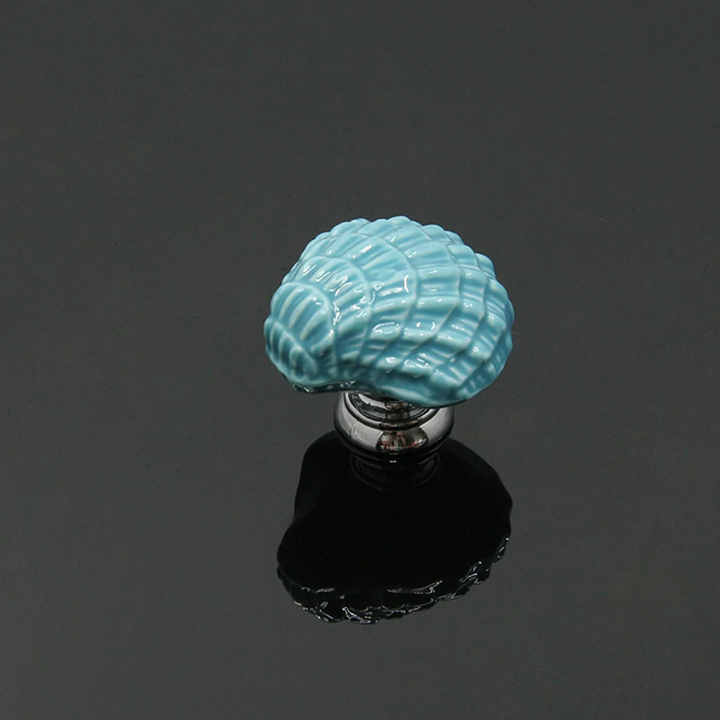 Ceramic Seashell-Shape Cabinet Knob Drawer Closet Cupboard Furniture Pull Handle - Blue