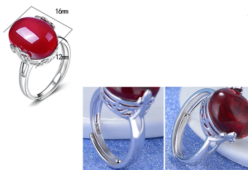 Qevila New Fashion Rings Jewelry Red Green Agate Open Ajustable Silver Wedding Engagement Rings for Women Anniversary Gift Rings (8)