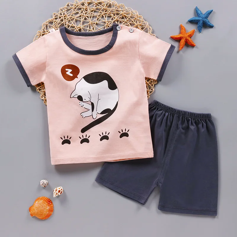 

Children's Short Sleeve Set Cotton Girl Summer Boy Shorts Baby Clothes Clothing Set