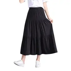 Летняя юбка до середины икры Женская однотонная 2019 модная Корейская женская плиссированная юбка с высокой талией трапециевидная школьная