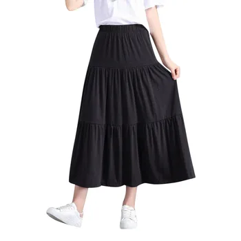 

Mid-calf Length Summer Skirt Women Solid 2020 Fashion Korean Ladies High Waist Pleated A-line School Skirt Female #Zer