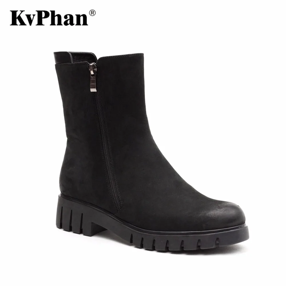

KvPhan Double Zipper Winter Women Shoes Woman Casual Genuine Leather Wedges Snow Boots Velvet Warm Ankle Boots Women Boots