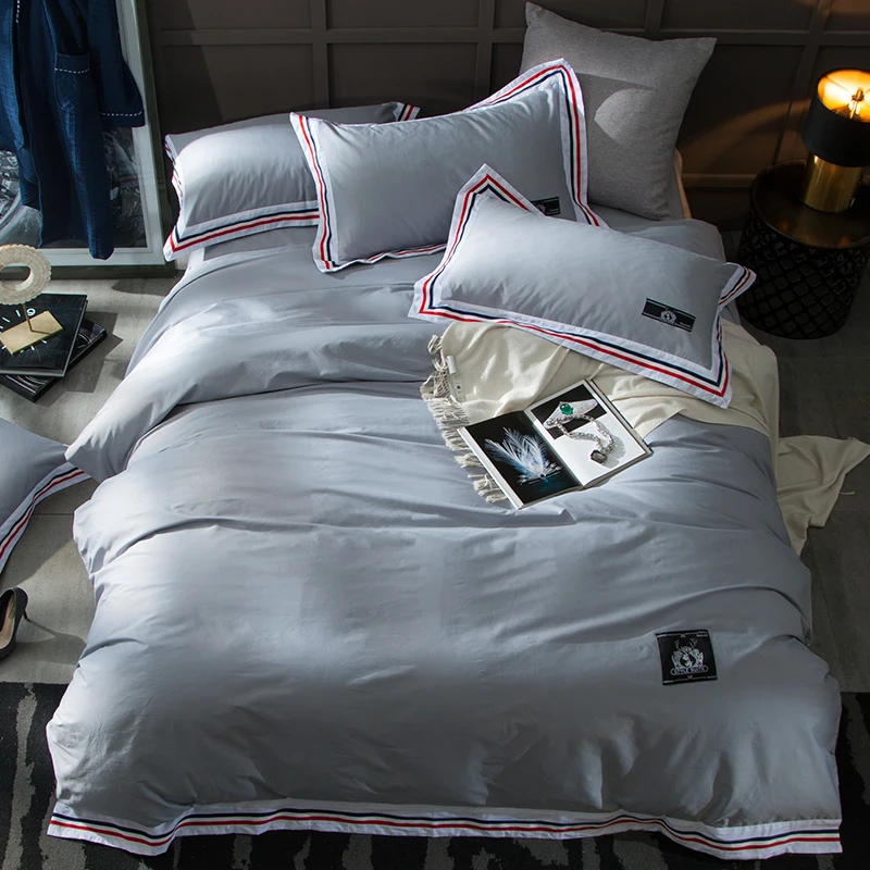 

4pcs Bedding Set 100% Cotton King Queen size Solid color Duvet Cover Bed Sheet Bedlinen Bedclothes Luxury Bedding sets