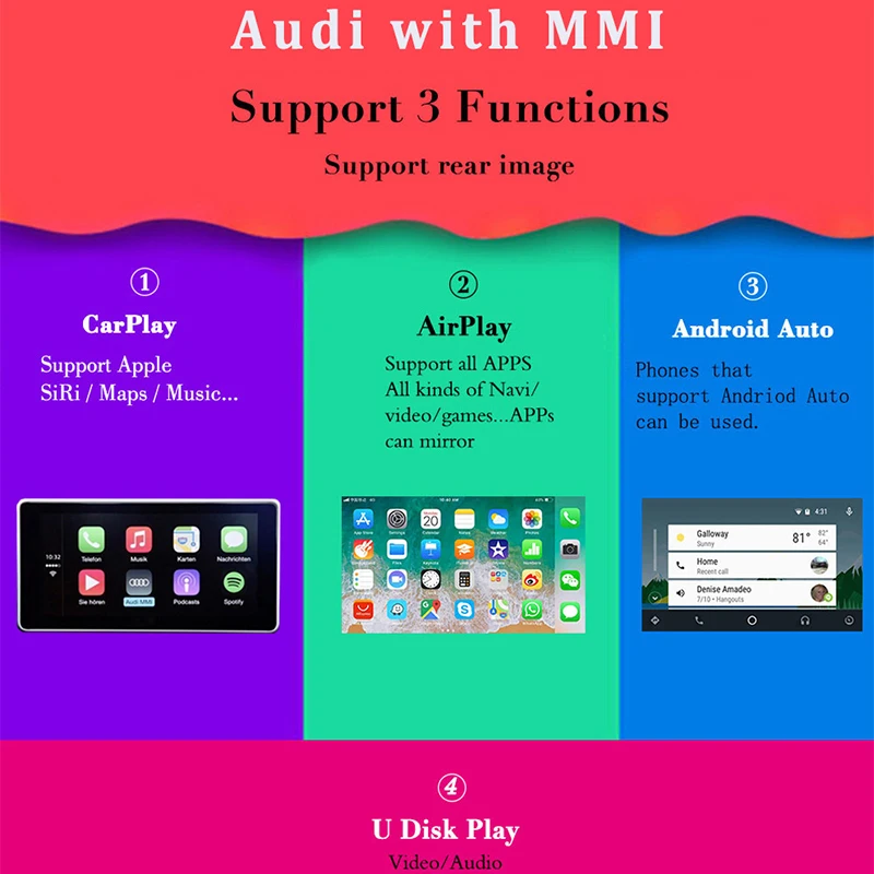 Sinairyu Apple CarPlay интерфейс для Audi A3 MMI фабрики Экран обновление с iOS12 AirPlay