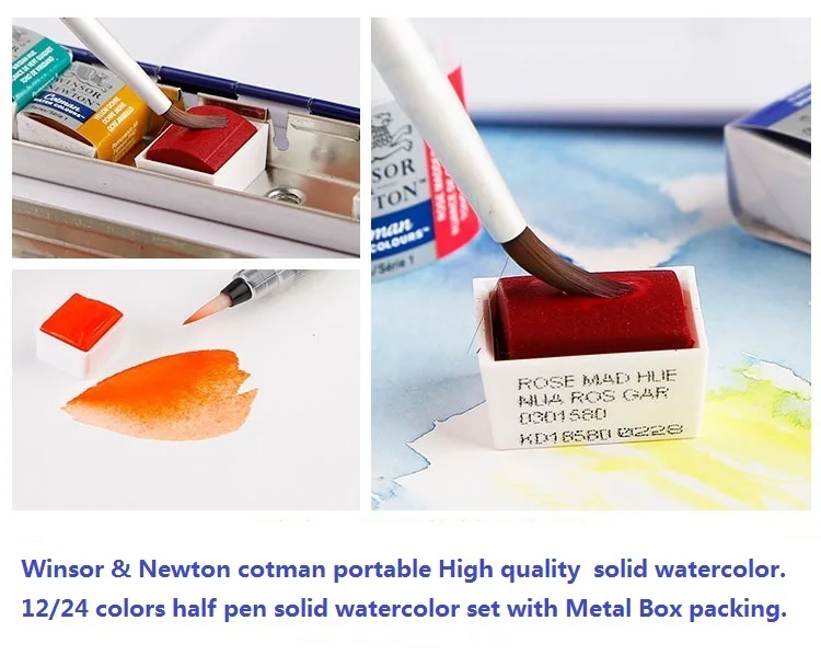 Winsor& Nowton Cotman 12/24 цветов однотонные акварельные краски профессиональная пигментная упаковка в банки художественные принадлежности