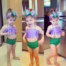Одежда для детей; малышей; девочек купальный костюм русалки одежда летние кисточки+ шорты+ повязка на голову, комплект одежды купальный костюм бикини бантом От 1 до 6 лет