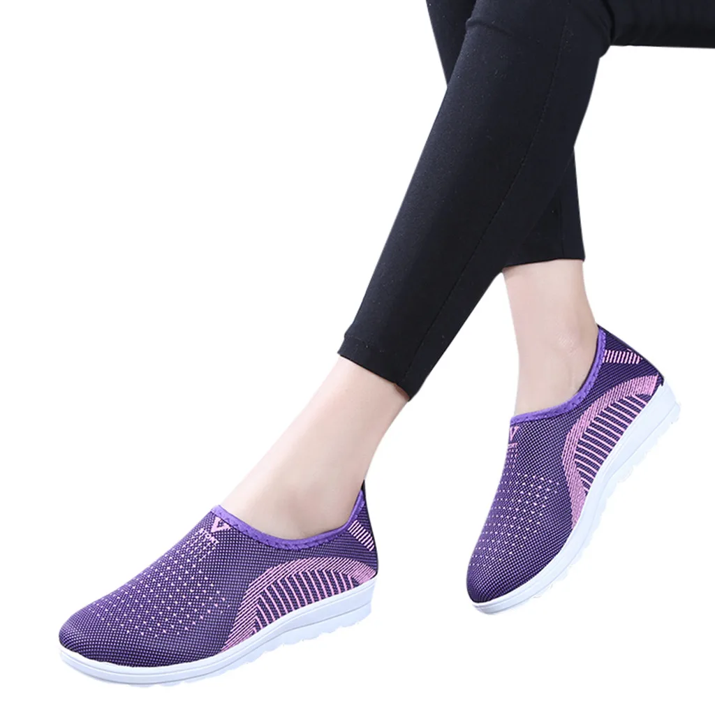 Women's Mesh Flat shoes patchwork slip-on Cotton Casual shoes for woman Walking Stripe Sneakers Loafers Soft Shoes zapato