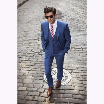 

New Best Man Bridegroom Groom Tuxedo men suit Blue Groomsmen mens terno slim fit wedding suits for men (Jacket+Pants+Tie+Vest)