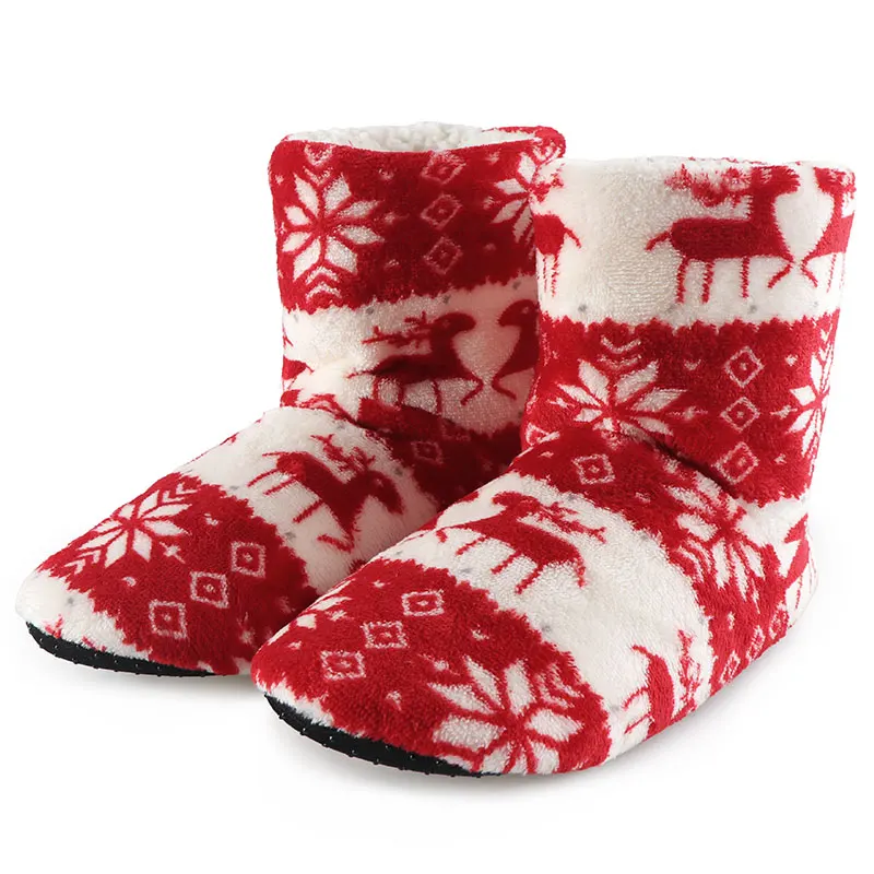 Ботинки; женская зимняя домашняя обувь; женские ботильоны с мехом; рождественские носки с лосем; теплые плюшевые ботинки; Botines Mujer; - Цвет: red