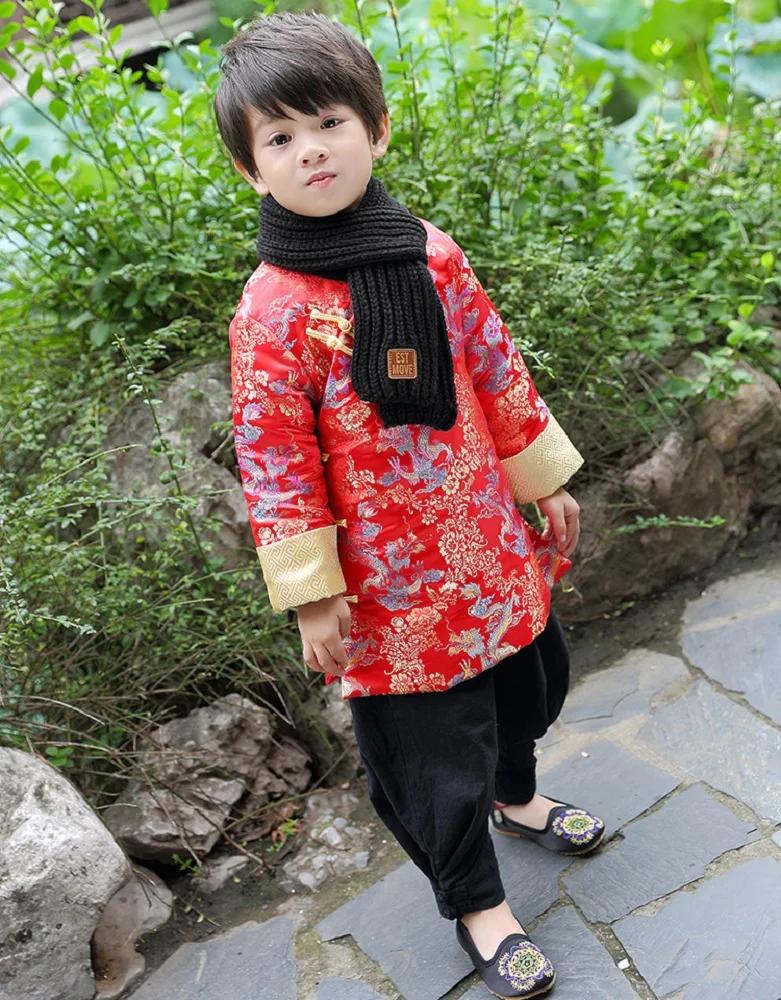 Дракон для маленьких мальчиков пальто одежда Tang китайский Весенний фестиваль детей платье Детский костюм для вечеринок Верхняя Одежда для мальчиков стеганая Верхняя одежда куртка-пуховик
