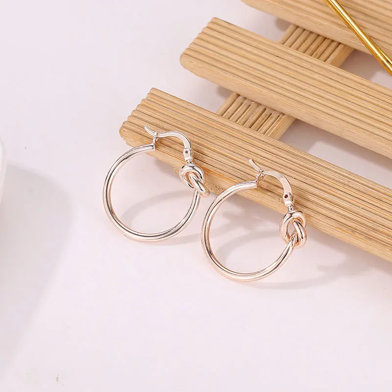 Punk Cool Simple Tie Knot Hoop Earrings For Women Men Silver Gold Color Small Big Endless Circle Earring Handmade women Jewelry