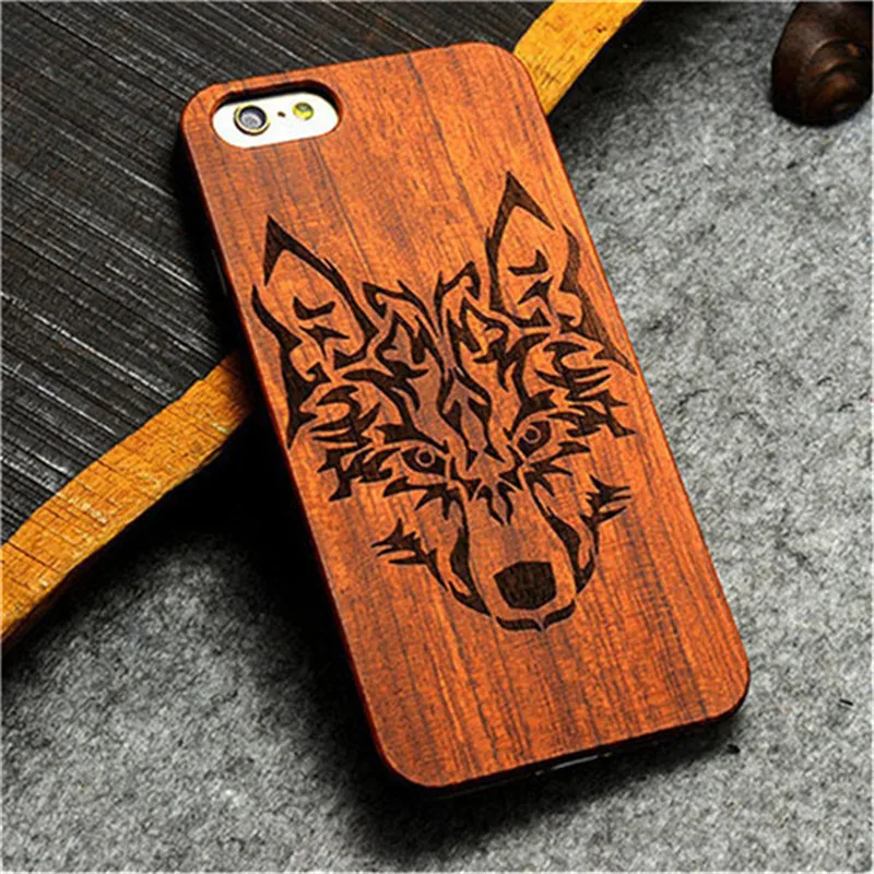 Wooden Hard PC Case Cover for iPhone 7 7 Plus Handmade Carving Pattern Wood Case for