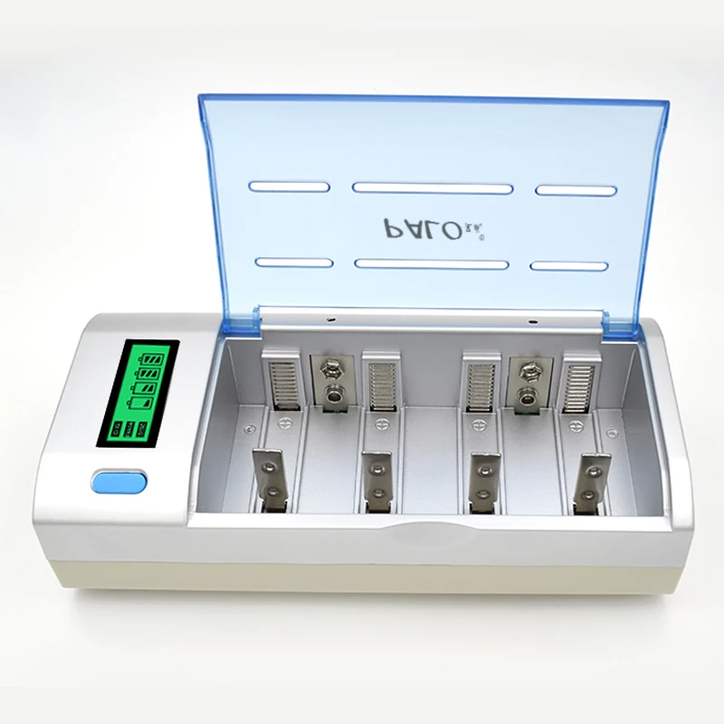 PALO C906W LCD Display Smart Intelligent Battery Charger For AA/AAA/SC/C/D/9V Size Batteries with 4pcs 8000mAh D Size Batteries