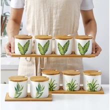 Зеленые листья сахарница домашняя кухня Ceramica для соли и специй Приправа горшок банки с ложками