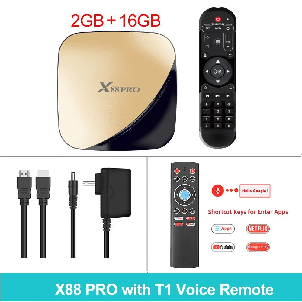 2GB 16GB with T1 RC Android 9,0 ТВ приставка 4G 64G RK3318 Смарт ТВ приставка Поддержка 2,4G/5G Wifi 4K Google Play YouTube Netflix 4G 32G Android ТВ приставка X88 Pro - Цвет: 2GB 16GB with T1 RC