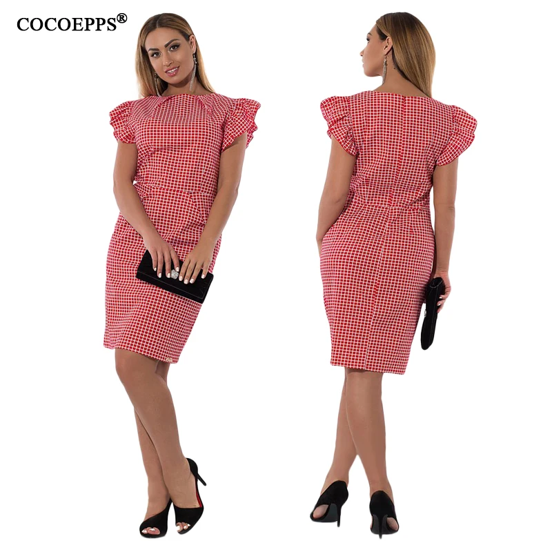 COCOEPPS модное клетчатое женское платье с принтом плюс размер элегантное женское вечернее платье большого размера для девушек 6XL для работы и офиса Vestidos