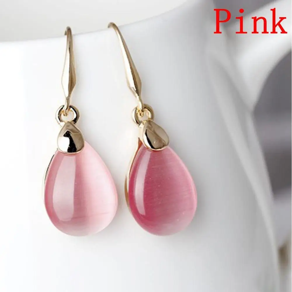 

LNRRABC new pink Drop Ear Waterdrop 1Pairs Sale Stone Earring Stud Opal Jewelry Shape pendientes earrings for women brinco