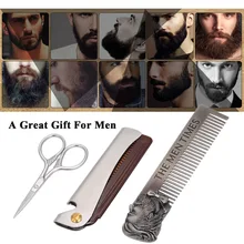 Нержавеющая сталь волос расческа-ножницы комплект складной волос Расческа для усов и бороды лицевое машинка для стрижки волос набор