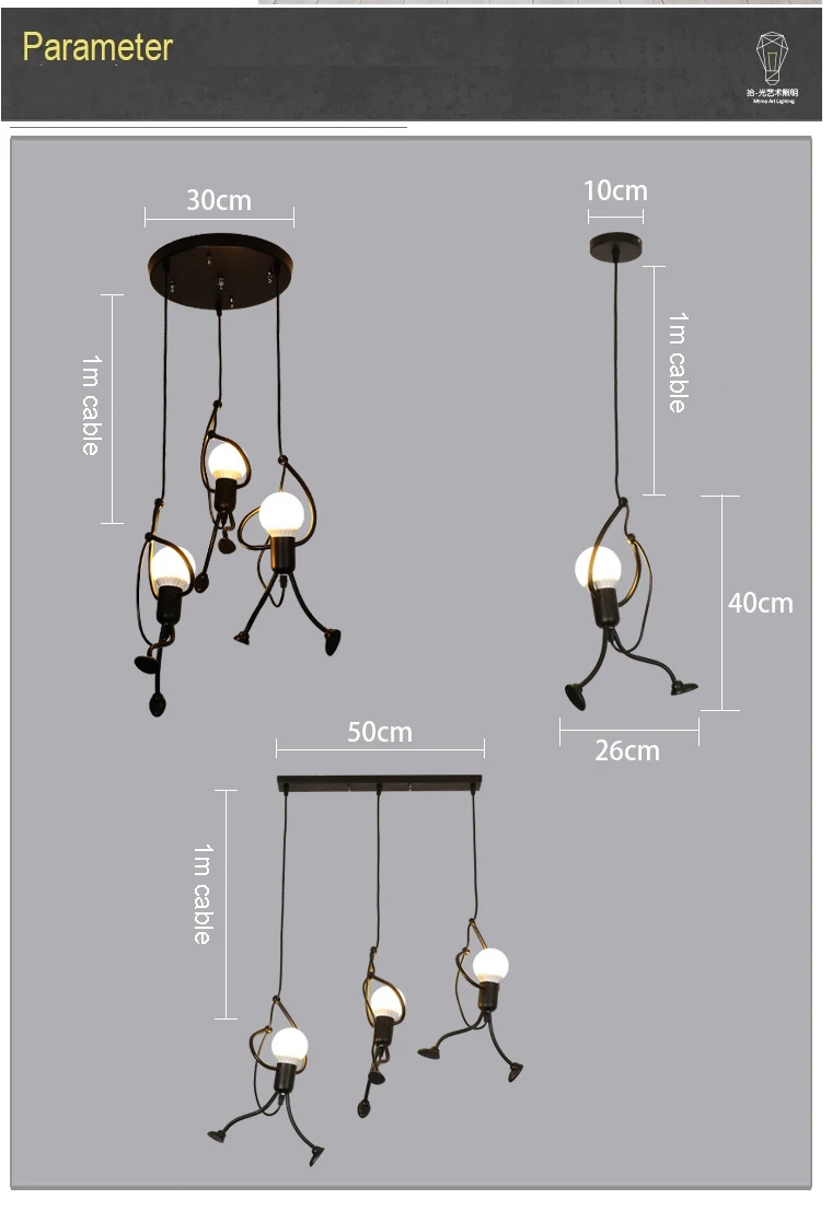 Скандинавские железные подвесные светильники для столовой маленький человек скалолазание деревья шнур подвесной светильник Винтаж Droplight Лофт детская комната