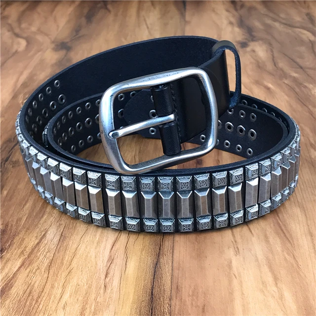 Heavy Metal Rivet Men Genuine Leather Belt Men Metal Stud Punk Jeans