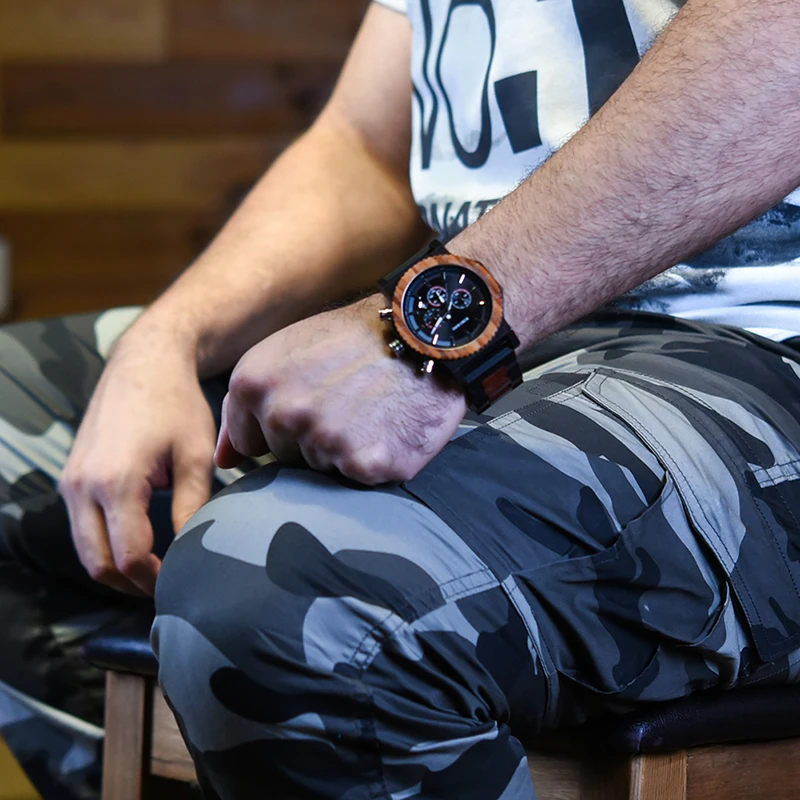 BOBO BIRD Men Watch Dial in Quartz Wooden Wood Wristwatches Male Quartz relogio masculino in Gift Box Timepieces Stopwatch