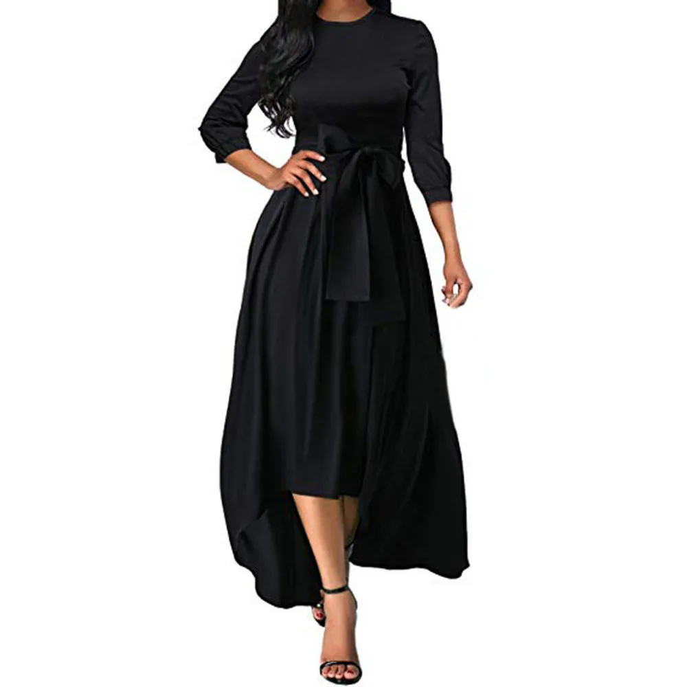 2019 Spring Summer Women Three Quarter Sleeve Belt Flowy Homecoming
