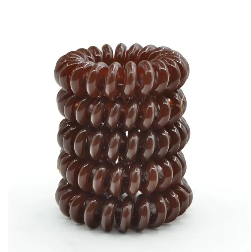 

5 PCS Telephone Line Cord Traceless Rubber Band Clear Black Brown Color Gum Elastic Hair Band For Girls Women Hair Accessories
